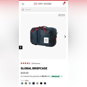 Topo Designs Global Briefcase in navy. Lightly used.
